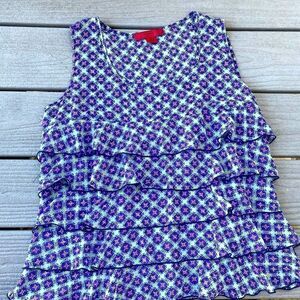 Sunset Road Rd Tiered Ruffle Shell Boho Floral Motif Print Business Size 14